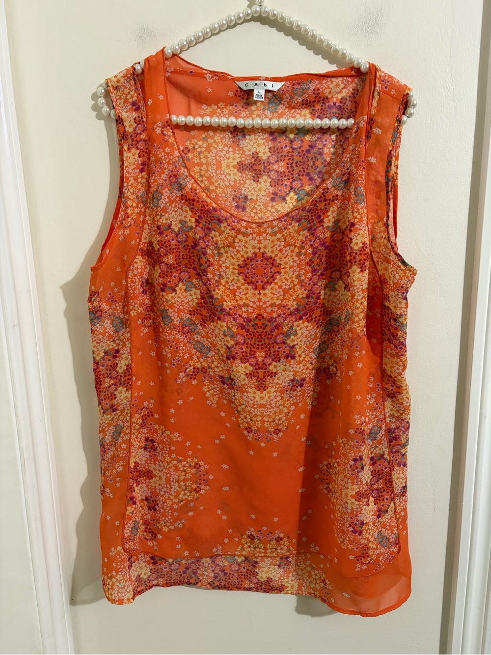 CAbi Orange Floral Mosaic Sleeveless Camisole